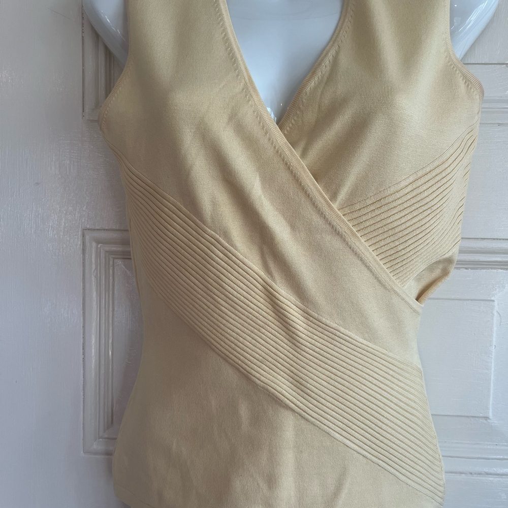 CACHE Pastel Yellow Sweater Surplice Tank Top Sz M NWOT